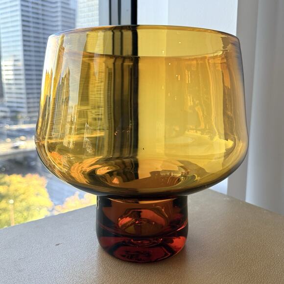 Blenko Handmade Glass 7122 Large Bowl Vase Wheat John Nickerson Art Glass 9 1/4” - Picture 2 of 11